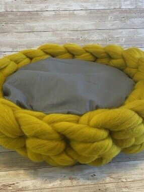 Cat / Small Dog Yarn Bed Mustard Yellow Chunky Yarn Homemade Merino Wool Cozy